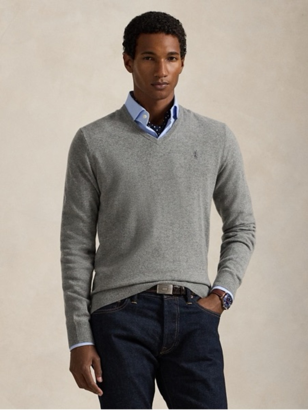 Ralph Lauren Gray V-Neck wool Sweater